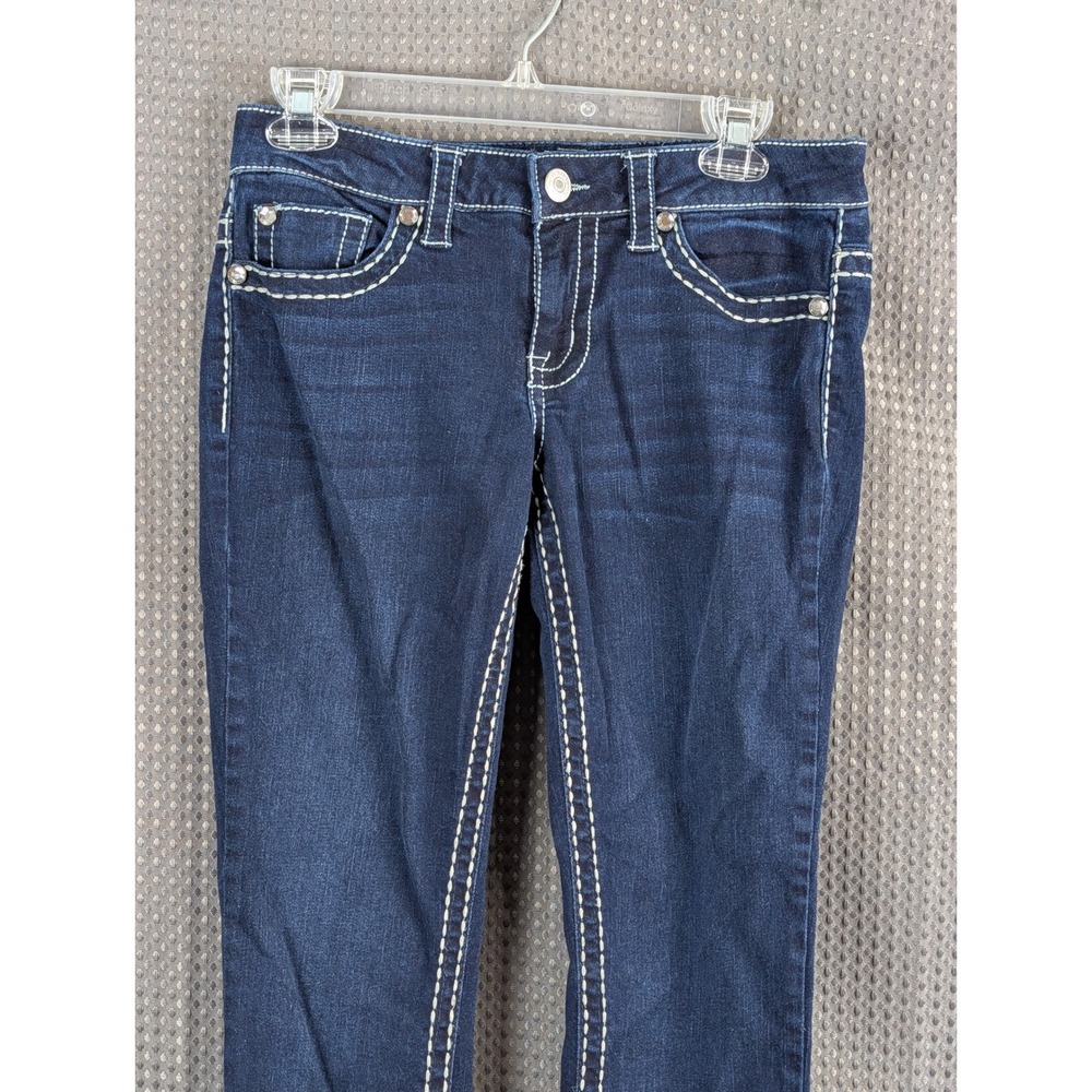 Knox Rose Women 6 Dark Wash Crop Skinny Jeans Bling Pockets Thick Stitch Stretch